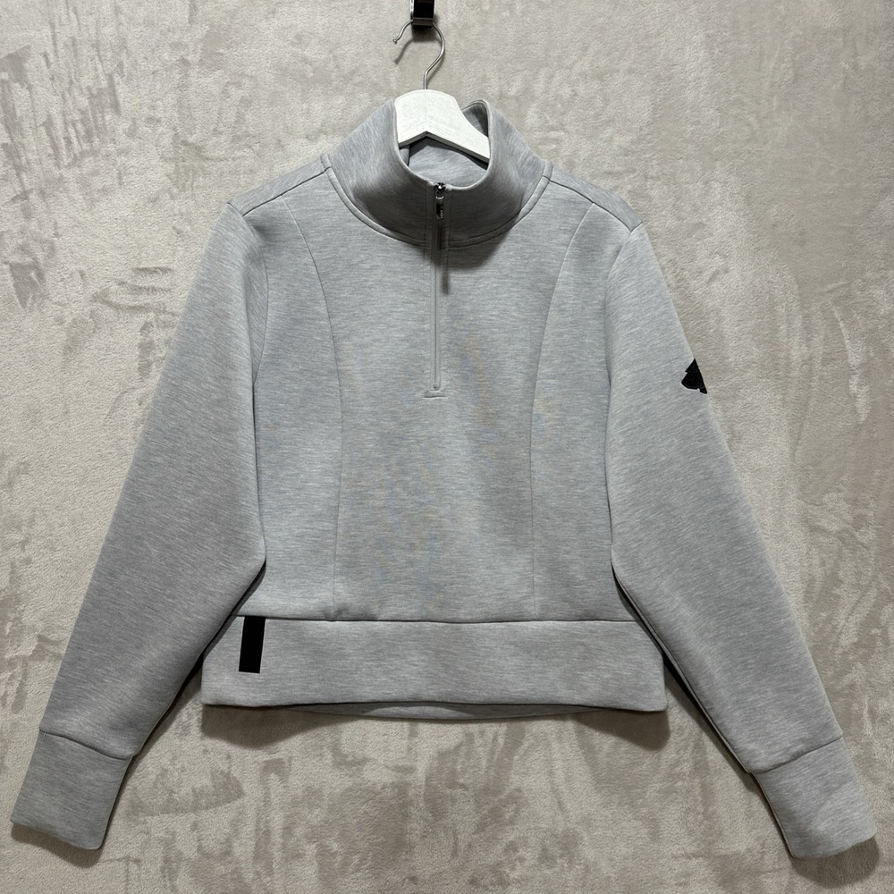 UNRL LuxBreak Pullover Women's Sz M Gray Half Zip Mock Neck Cropped Long Sleeve